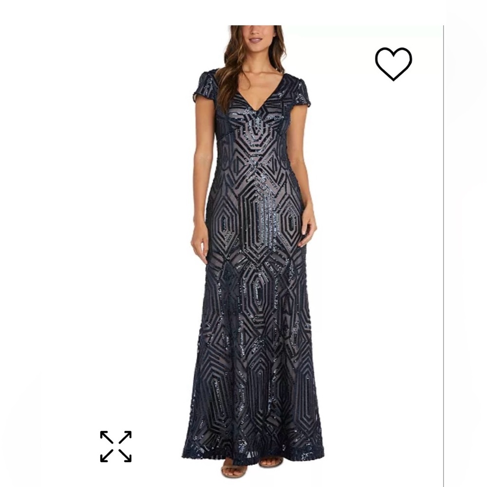 R&M RICHARDS WOMENS GOWN, NAVY,  SEQUINS, SIZE 6